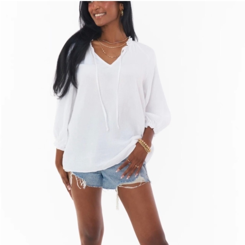 Show Me Your Mumu White Gauze Char Tunic Top sz S